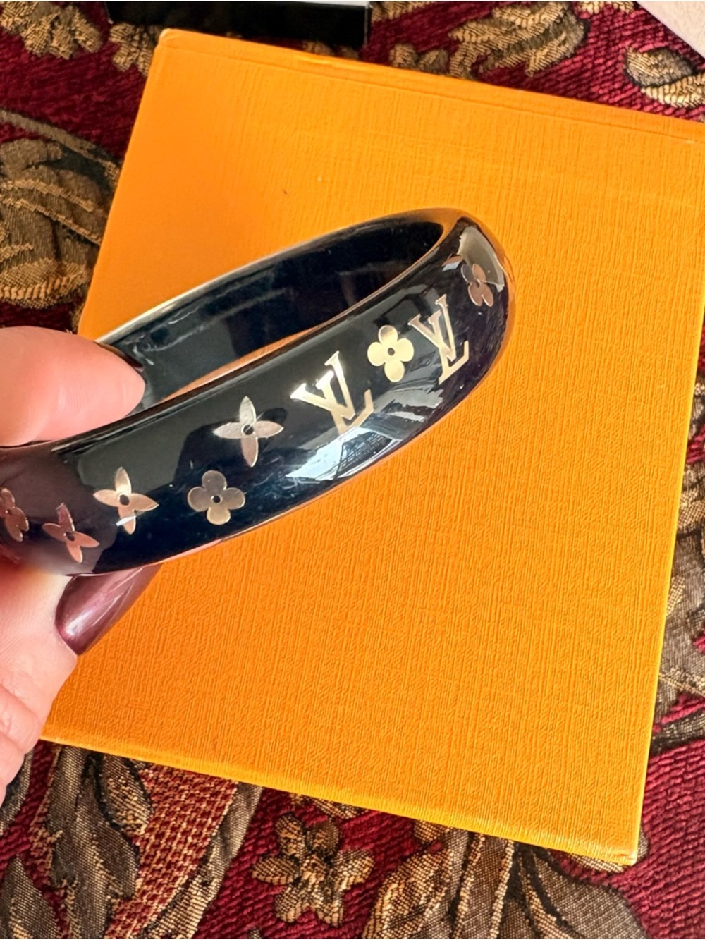 Louis Vuitton Black Resin Monogram Hair Bangle with Gold Accents